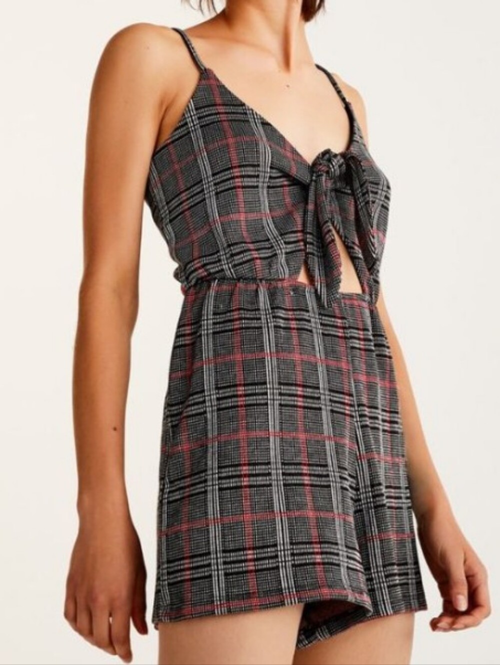 Pull&Bear Black and Red Plaid Top with Heathered Interior